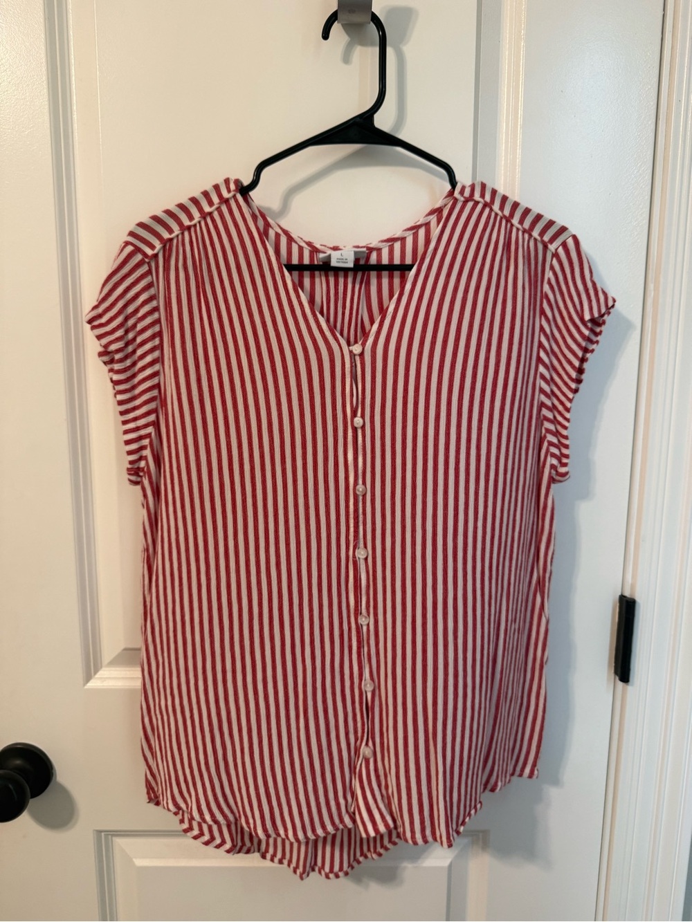 Liz Claiborne Red and White Striped Button-Down Top
